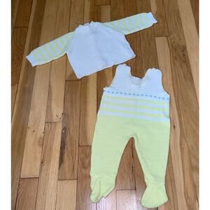 Vintage Atkins 80's Infant Yellow & White Knit One Piece Romper Outfit Sweater